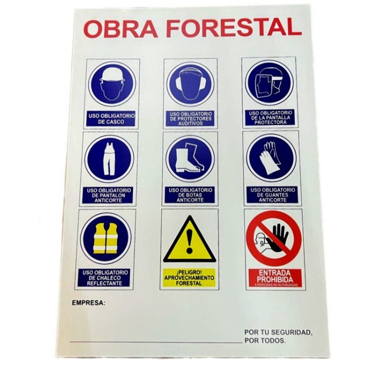 Cartel aviso obra forestal PVC 50x70 cm señalización profesional seguridad