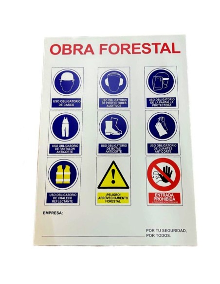 Cartel aviso obra forestal PVC 50x70 cm señalización profesional seguridad